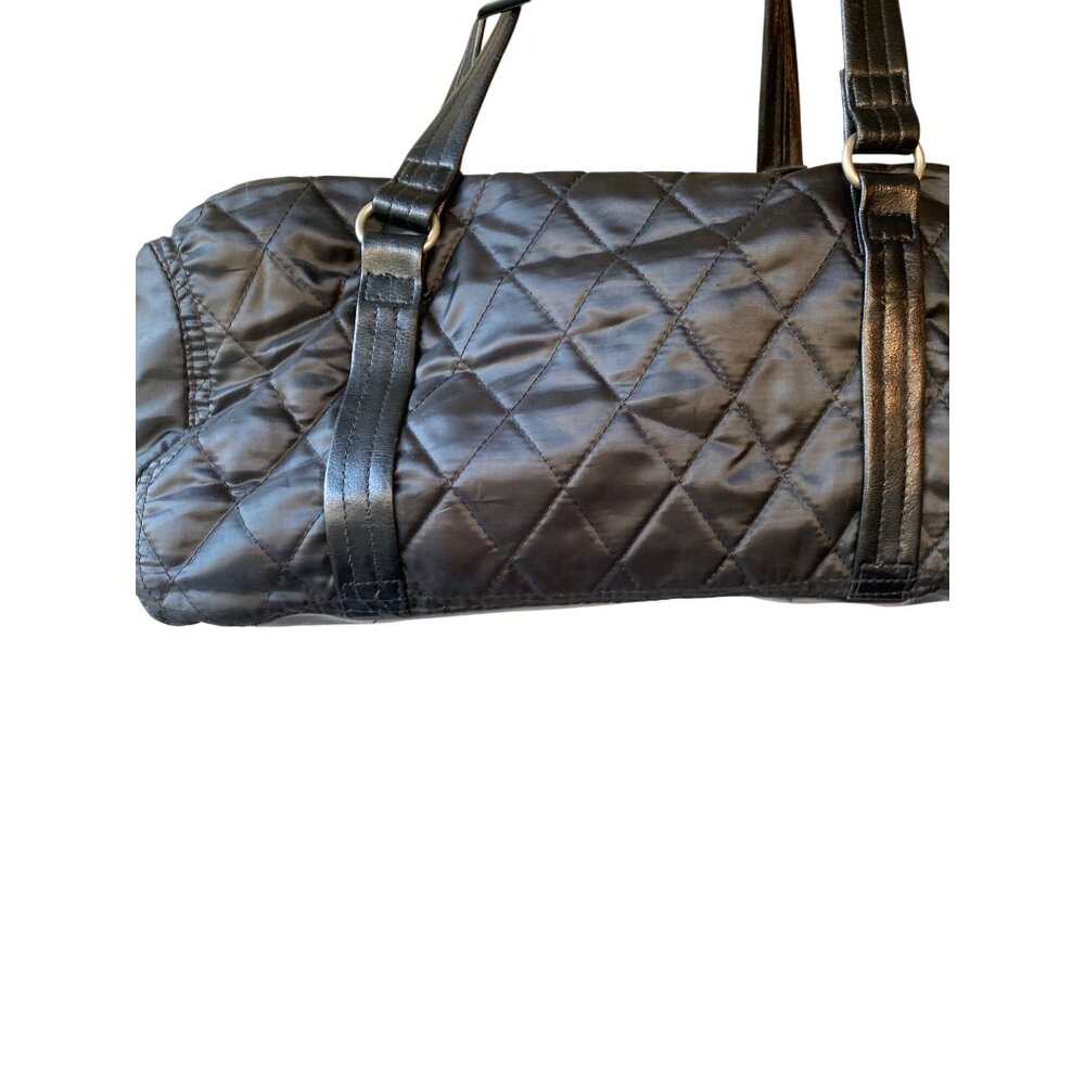 Black Quilted Duffel Bag With Shoulder Straps & Metal Buckle